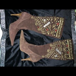 Brown Suede Crystal encrusted Colin Stuart boots